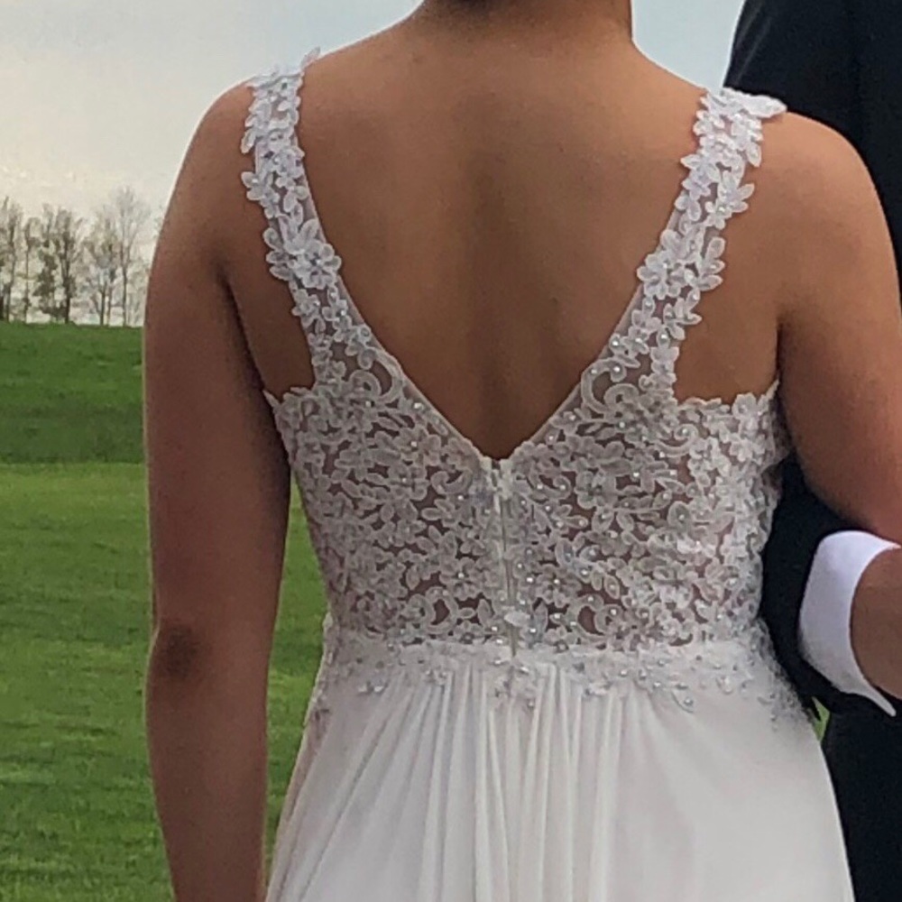 White chiffon prom dress with sequin lace bodice - Picture 3 of 3